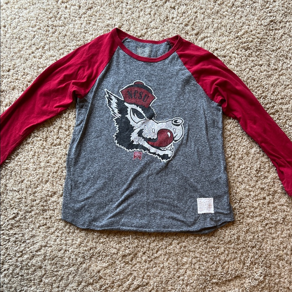 Original Retro Brand Gray and Red Long Sleeve Kids Tee